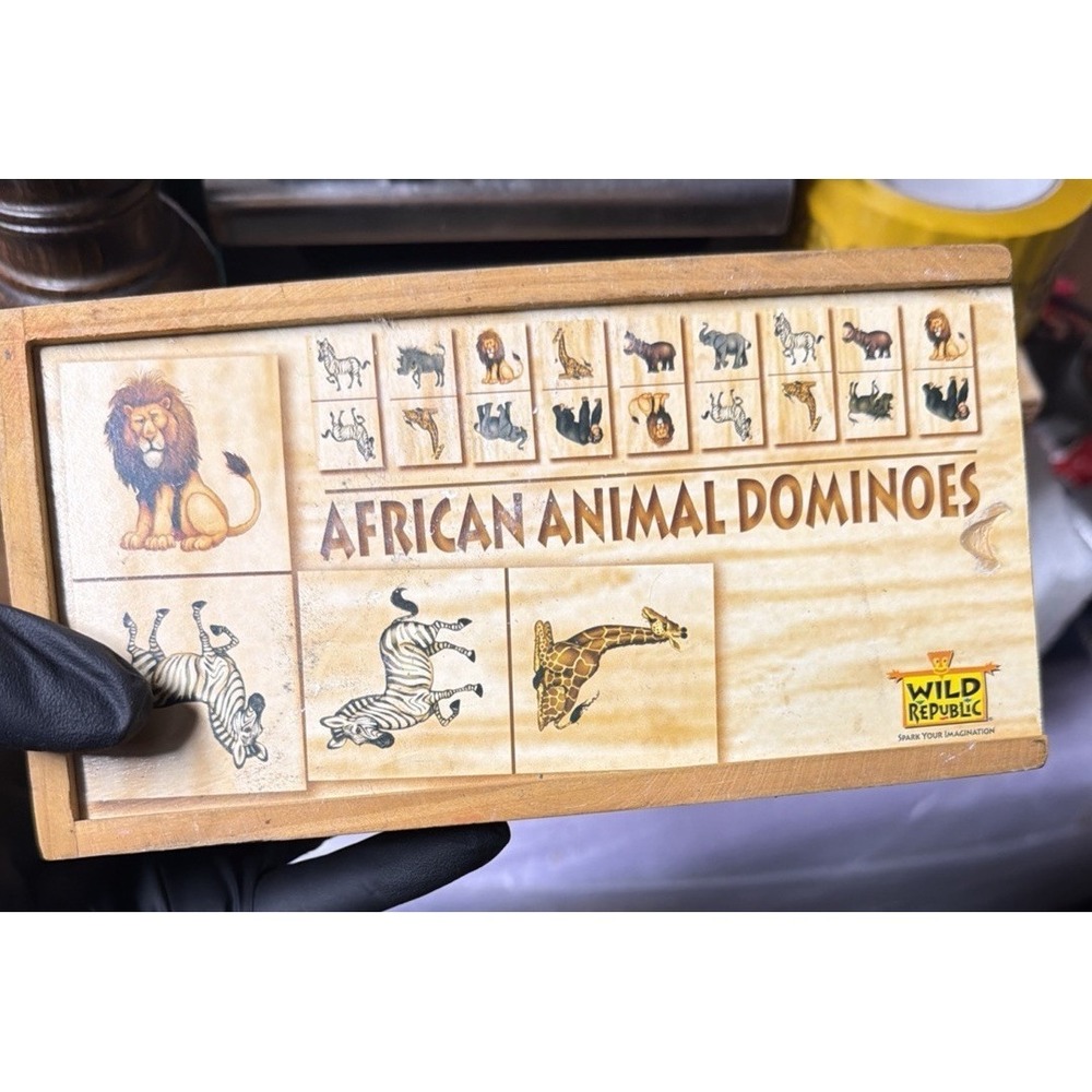 African Animal Dominoes Wooden‎ Box Set Wild Republic Educational Game